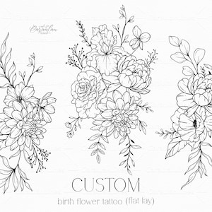 Custom Birth Month Flower, Birth Flower Custom tattoo, Family Bouquet Design, Custom Tattoo Design Commission, Birthday Flower Tattoo Design