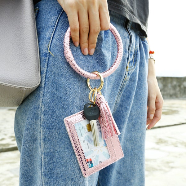 Leather Card Holder Wristlet Tassel Keyring Wallet Keychain Bag Charm Gift For Her Gift For Mom