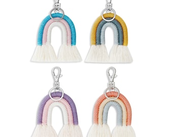 Macrame Rainbow Tassel Keychain: Boho Woven Bag Charm