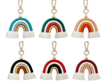 Rainbow Tassel Keychain Handmade Macrame Rainbow Woven Bag Charm Keyring Handbag Tassel Boho Pastel Colour Perfect Gift For Her Gift For Mom