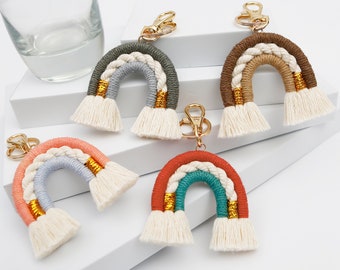 Rainbow Tassel Keychain Handmade Macrame Rainbow Woven Bag Charm Keyring Handbag Tassel Boho Pastel Colour Perfect Gift For Her Gift For Mom