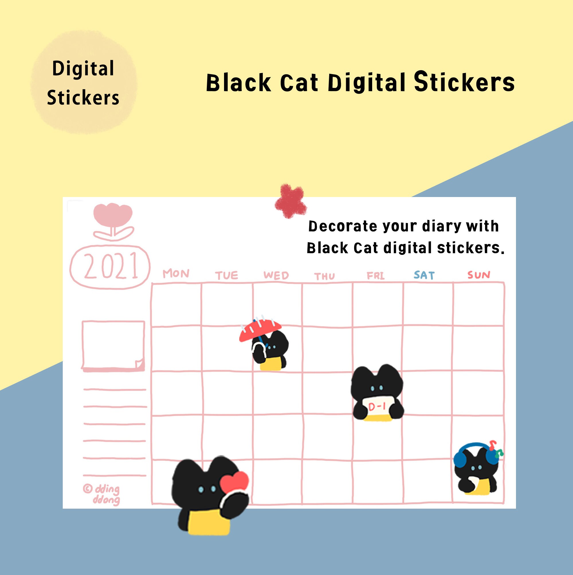Digital Stickers Cute Black Cat Goodnotes Stickers Individual ...