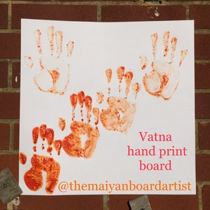Tableau imprimé à la main Vatna | Conseil Maiyan | Carte | Mariage au Pendjabi | Rangoli | Haldi | Vatna | Fabriqué à la main au Royaume-Uni