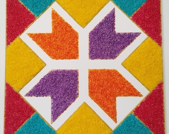 Traditioneel phulkari-bloembord | Punjabi-bruiloftaccessoires | Rangoli | Gekleurde rijst | Haldi | Vatna | Handgemaakt in het Verenigd Koninkrijk