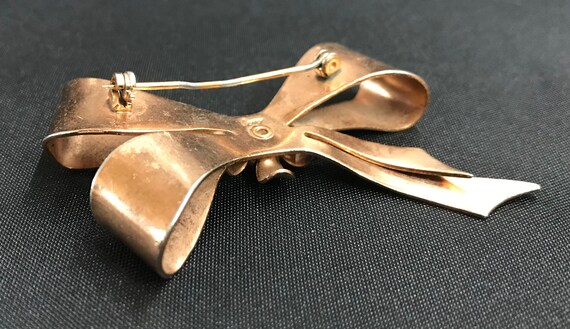 Vintage CORO Copper Tone Bow Brooch with Amethyst… - image 6