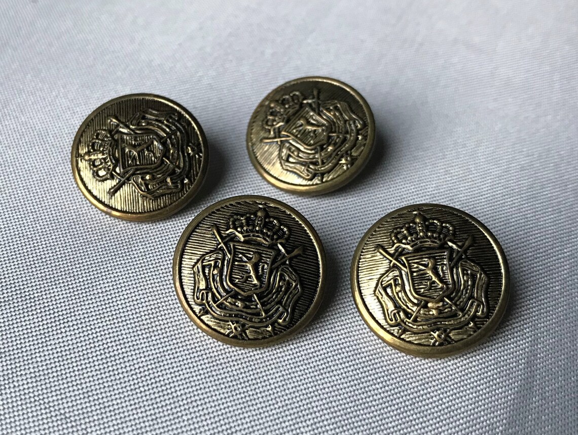 Lot of 4 Vintage Crown and Lion Crest Brass Buttons Etsy UK