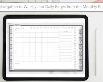 Undated Digital Planner: Customizable Sections, Bonus Stickers (PDF)