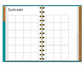 Teal & Orange Undated Digital Planner with Watercolor Stickers (PDF)