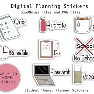 Academic Student Pre Cropped Digital Planner Stickers with individual PNG files and GoodNotes file fun handdrawn iPad planner stickers