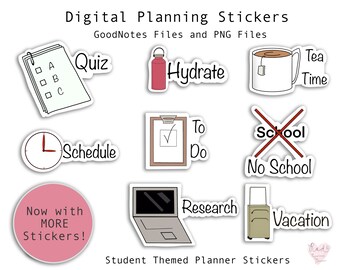 Student Digital Planner Stickers: Hand-Drawn Academic Theme (PNG & GoodNotes)