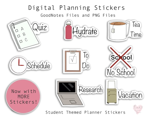 Student Digital Planner Stickers: Hand-Drawn Academic Theme (PNG & GoodNotes)