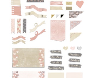 Rose Gold Digital Sticker Kit: Washi Tape, Ribbons (PNG, GoodNotes)