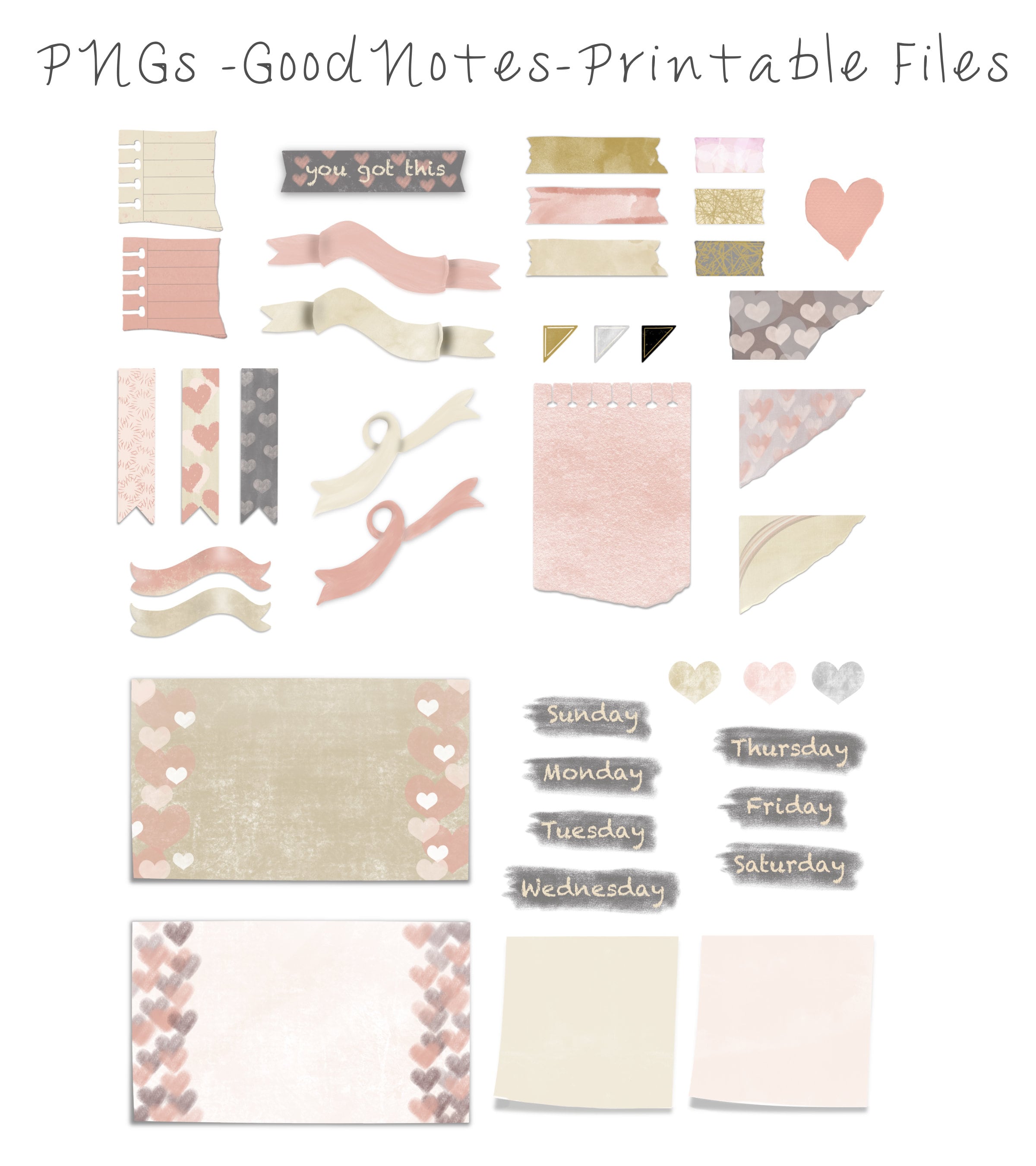 Rose Gold Washi Tape Digital Stickers Stickers for Goodnotes and Notability  Digital Washi Tape 18 PNG Files 