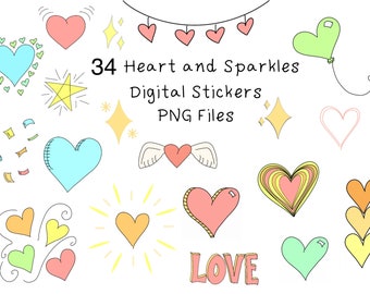 Heart & Sparkles Doodle Clip Art: Planner PNG Stickers (GoodNotes File)