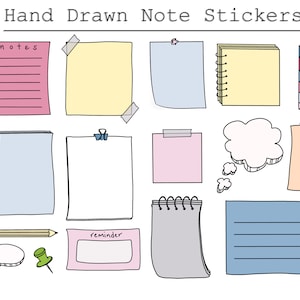 Digital Notes Stickers 16 Files, Paperless Journal Hand Drawn Stickers, Journal Stickers, Social Media Digital Stickers, Clip art