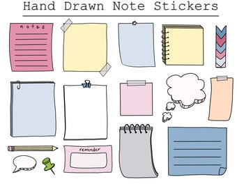 Hand Drawn Notepad Digital Stickers: Paperless Journal Clipart (16 PNG Files)