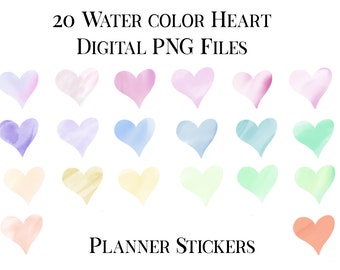 Planner Stickers 20 PNG files Watercolor Hearts