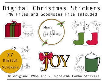 77 Christmas Digital Stickers: Planner Clip Art (PNG & GoodNotes File)