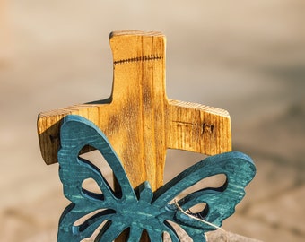 Rustic Cross with a butterfly