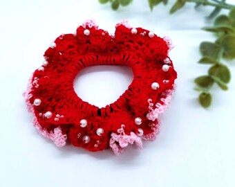 Elastic Replaceable Red & Pink Scrunchies 100% Cotton Yarn