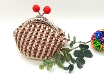 Pink & Brown Crochet Coin Purse Cotton 100%