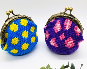 Dotted & Leopard Pattern Crochet Coin Purse Cotton 100%