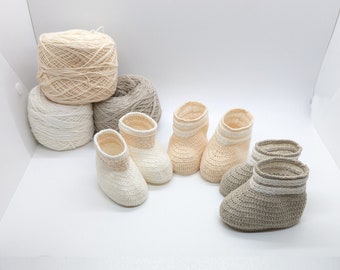 100% Organic Cotton Crochet Baby Booties 3 Colors