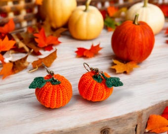 Handmade Micro Crochet Pumpkin Earrings: Halloween Dangles