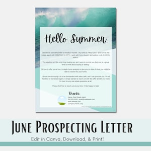 Carta de prospección de junio - Anuncio publicitario de análisis de viviendas para bienes raíces - ¡Edite y descargue en Canva! Carta de verano para el sector inmobiliario