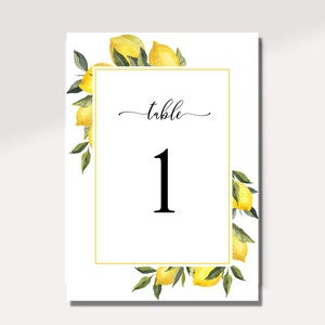 Lemon Theme Table Numbers - Citrus Bridal Shower, Lemon Baby Shower, Table Numbers for Parties - Printable Digital Download