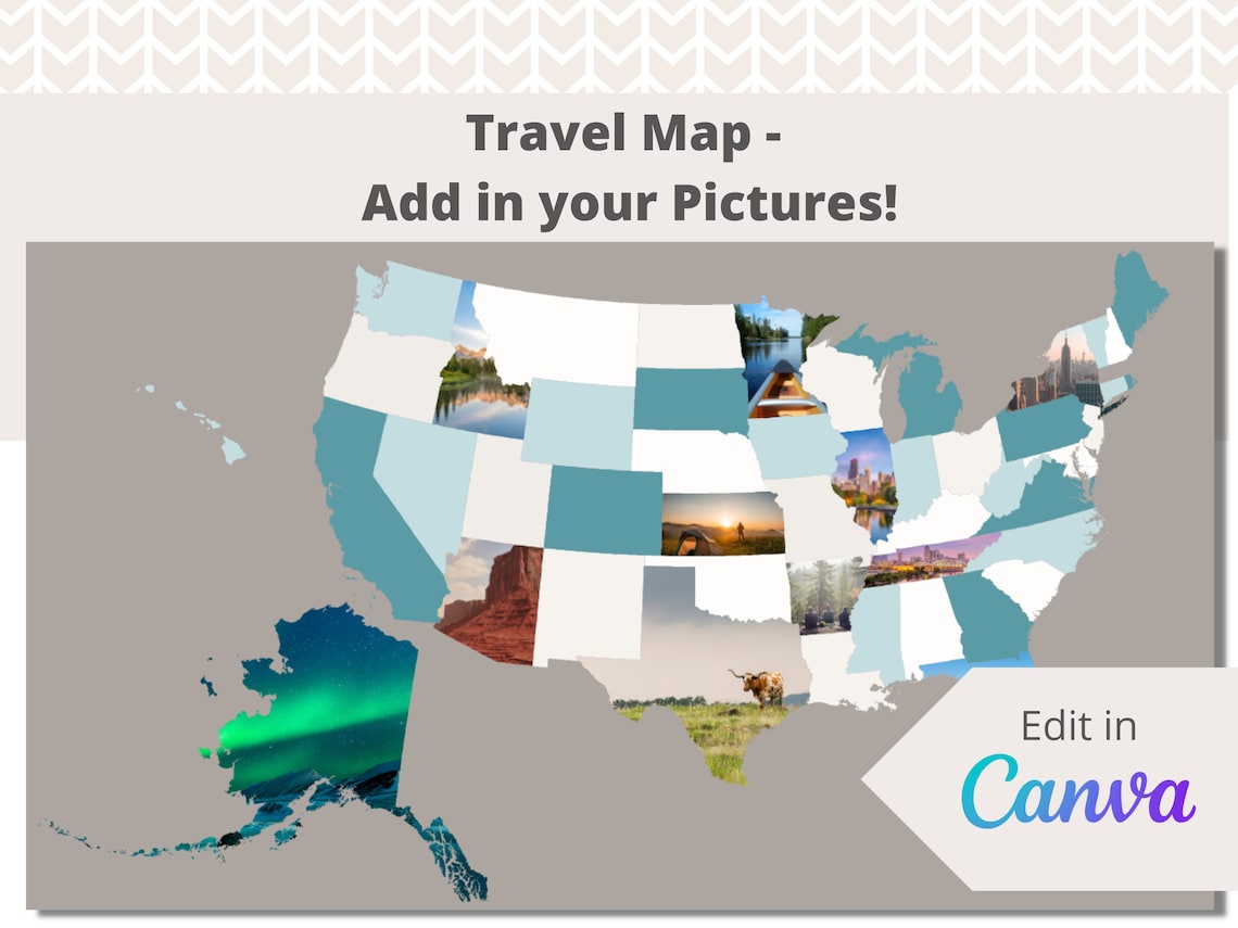 Editable Travel Map of United States Edit and Download in Canva Add in