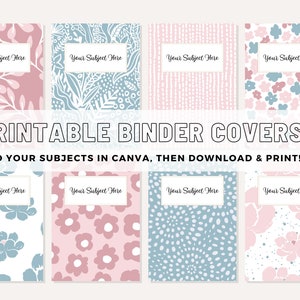 Flower Printable Binder Covers - Edit in Canva & Print at Home - Pink and Blue Floral Cute Covers