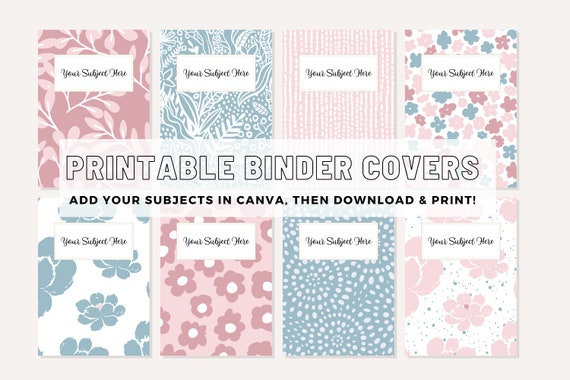 Flower Printable Binder Covers - Edit in Canva & Print at Home - Pink and Blue Floral Cute Covers