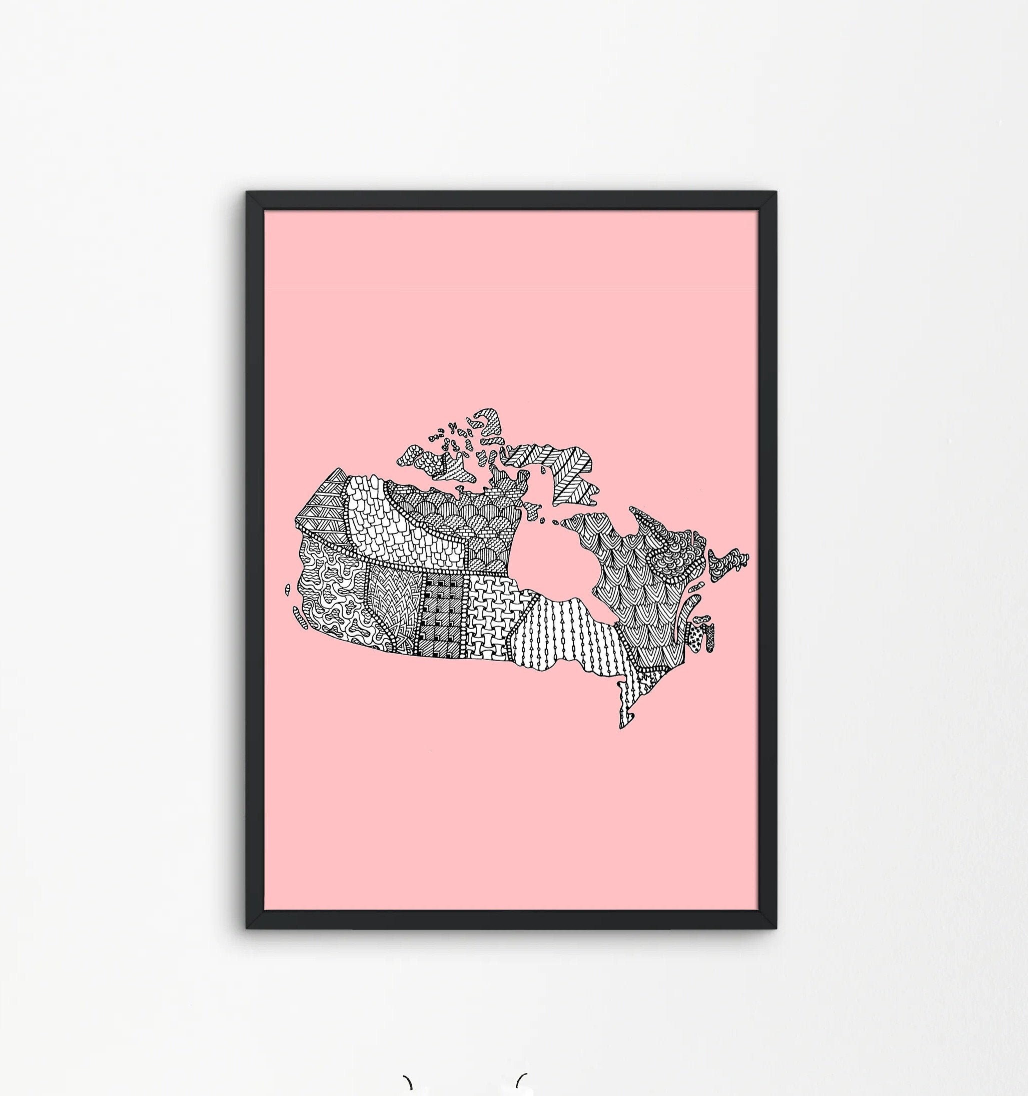 Canada Map Print Zentangle Canada Wall Art Millenial Pink Etsy UK