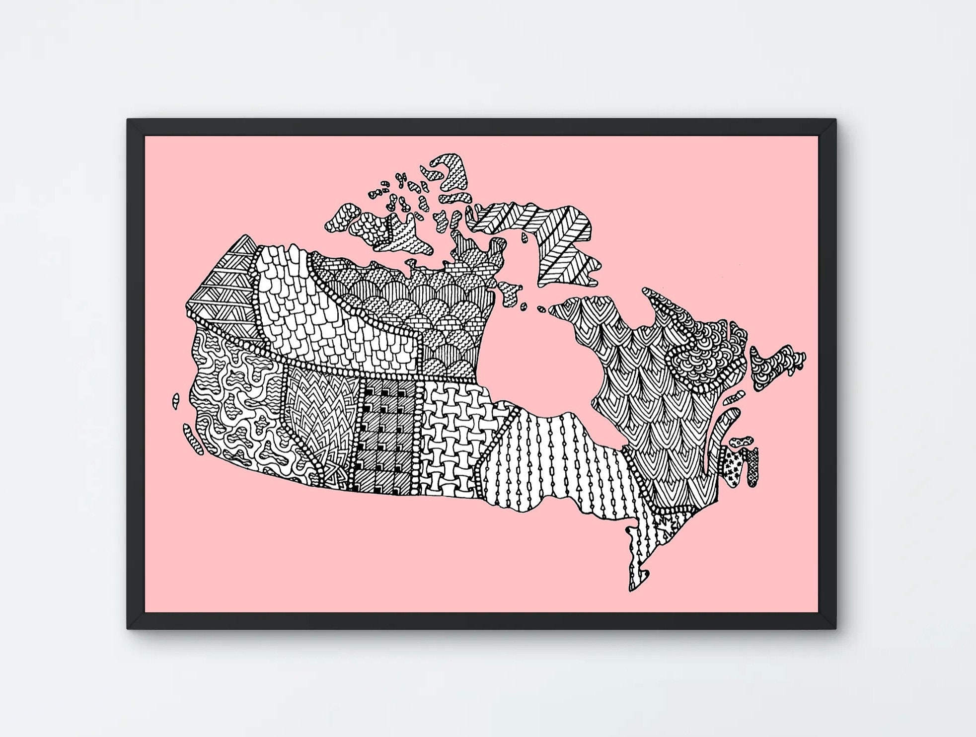 Canada Map Print Zentangle Canada Wall Art Millenial Pink Etsy UK