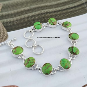 Green Copper Turquoise Bracelet, 925 Sterling silver Bracelet, Gemstone Bracelet, Silver Bracelet, Women Bracelet, Handmade Bracelet, Gifts