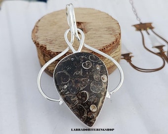 Pendentif rare en argent sterling Turritella Agate 925, fait main