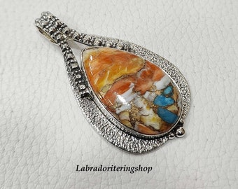 Pendentif huître épineuse cuivre turquoise, bijoux tendance en argent sterling faits main
