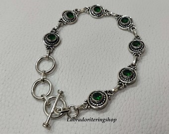 Handmade Emerald Gemstone Bracelet, 925 Sterling Silver Jewelry