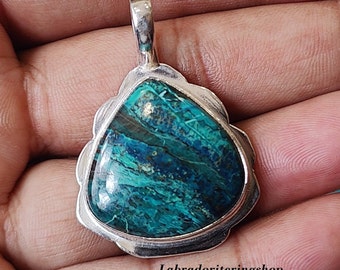 Handmade Sterling Silver Shattuckite Pendant, Boho Gemstone Jewelry