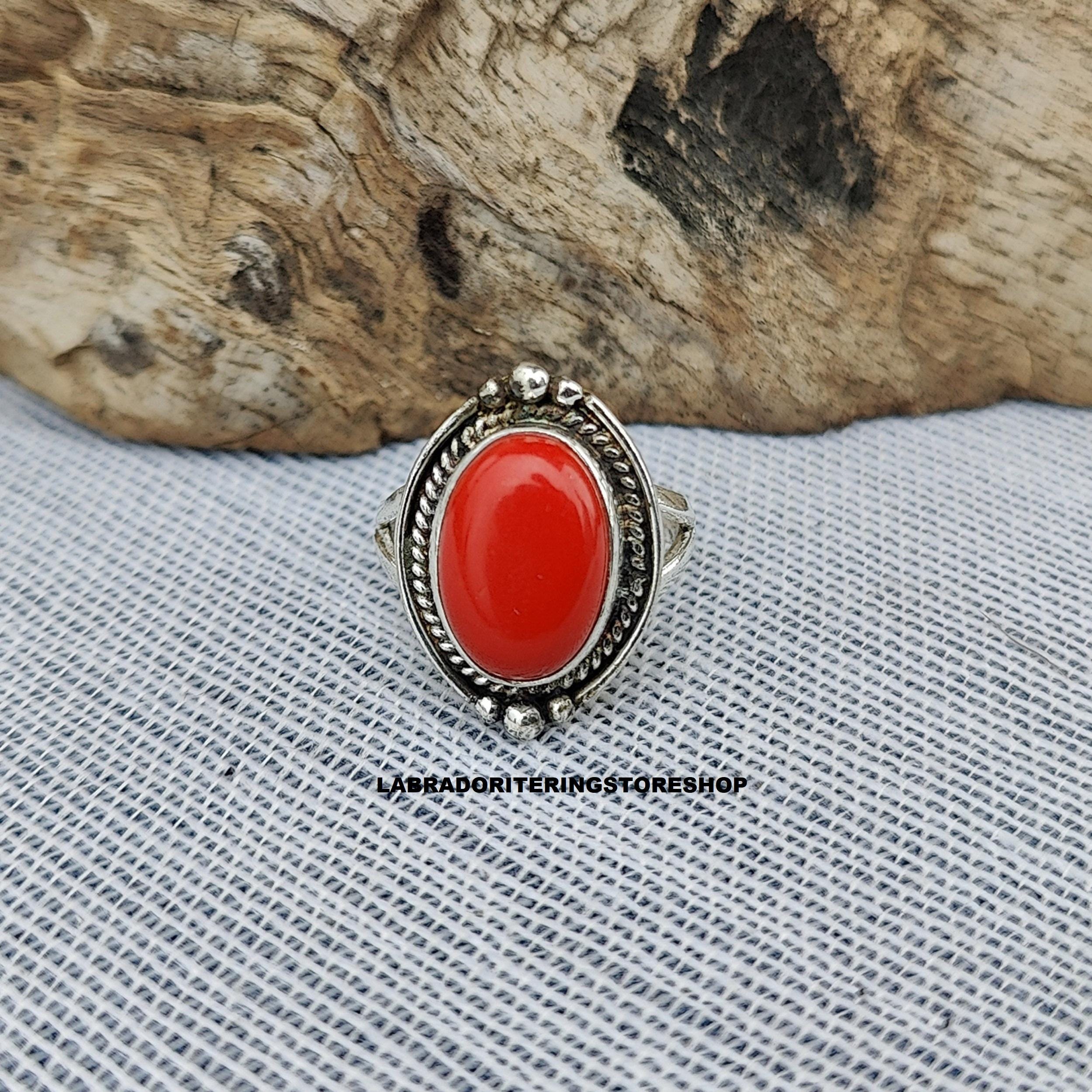 Handmade Red Coral Ring: 925 Sterling Silver Gemstone Jewelry
