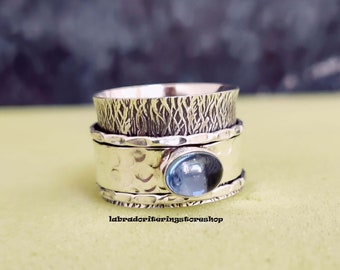 Iolite Spinner Ring: Handmade 925 Sterling Silver Boho Worry Ring