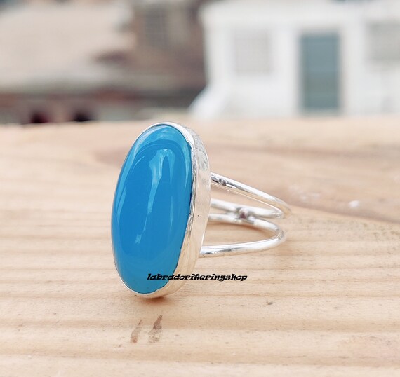 Blue Chalcedony Ring 925 Sterling Silver Ring Love Ring Boho
