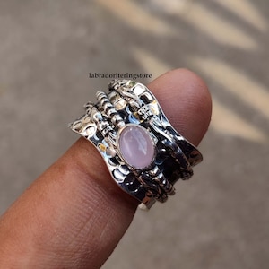 Pink Opal Sterling Silver Spinner Ring: Handmade Boho Fidget Ring