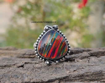 Handmade Multi Fire Opal Ring: 925 Sterling Silver Boho Jewelry