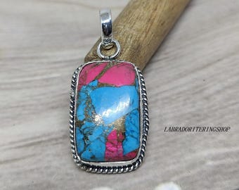 Cotton Candy Turquoise Sterling Silver Pendant: Handmade Gemstone Jewelry