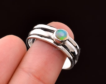 Natural Opal Spinner Ring: Handmade 925 Sterling Silver Band
