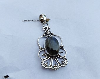 Pendentif fait main en argent sterling labradorite, bijoux en pierres précieuses
