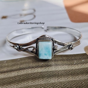 Handmade Larimar Bangle: 925 Sterling Silver Gemstone Bangle