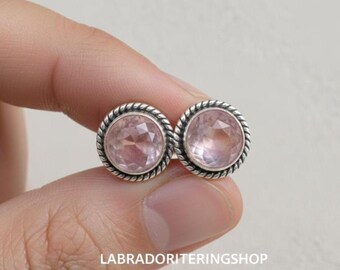 Minimalist Rose Quartz Earring, Handmade 925 Sterling Silver Accessories, Weeding Gift , New Year Gift,;//